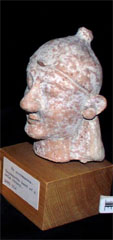 Terracotta head of male wearing cap and earrings (AN1885.554)